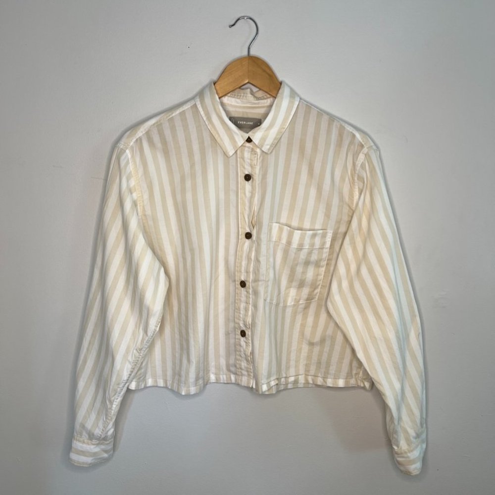 Everlane The Silky Cotton Way-Short Shirt in Cream and White Stripe